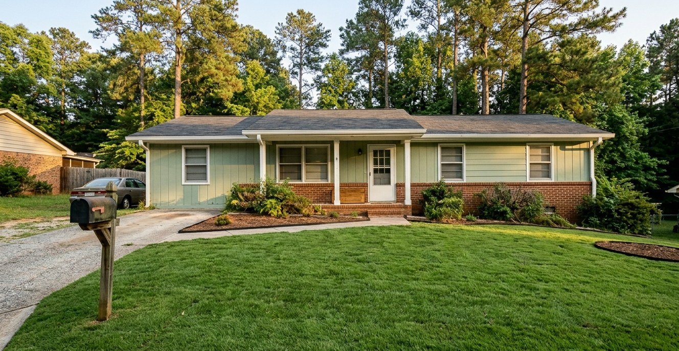 Lush fresh sod lawn after installation at a sage green ranch home